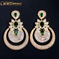 CWWZircons Dubai 18k Yellow Gold Vintage Costume Jewelry Green Emerald Long Big Drop Wedding Party E