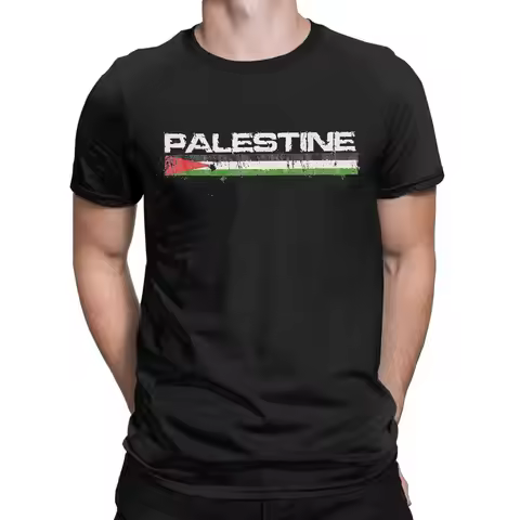 Novelty Palestine with Flag Red White Green T-Shirts for Men Crew Neck Pure Cotton T Shirt Short Sle