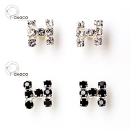 (S925) H-Shaped Earrings Real Silver CZ Diamonds ET95 Sterling H Stud