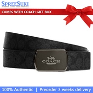Coach Men Men Belt In Gift Box Plaque Buckle Cut To Size Reversible Belt, 38 Mm Gunmetal Charcoal Bl