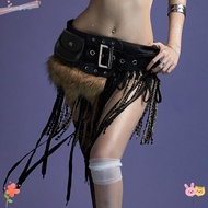 CACTU Faux Fur Splicing Belts, Gyaru Chic Mini Bag Belt, Retro Trendy Design Y2K Cowgirl Waistband f