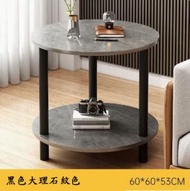 全城熱賣 - 《家用客廳圓形簡易小茶几》─雙層歐陸式款-黑色大理石紋色-60x60x53cm