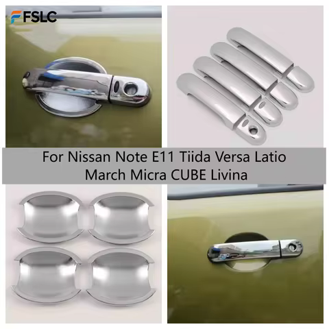 For Nissan Note E11 Tiida Versa Latio March Micra CUBE Livina ABS Chrome Door Handle Cover Trim Car 