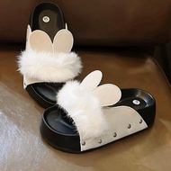 Women's sandals with K95 screws in the shape of rabbit ears, 3cm high sole, lightweight, soft leathe