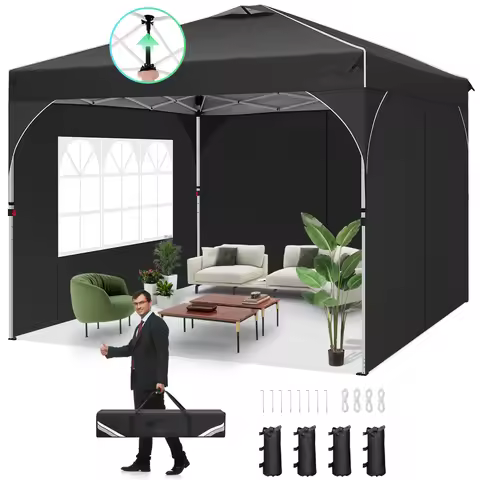 10x10ft Pop Up Canopy Tent With 3 Removable Sidewall & Air Vent Instant Setup Gazebo For Camping Eve