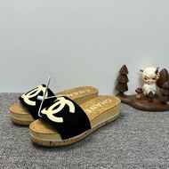 Chanel 香奈兒 LOGO粗花呢厚底涼鞋拖鞋 經典雙C