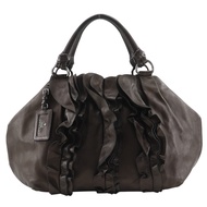 Prada PRADA 荷葉邊托特包 BR3987 皮革棕色手提包，A4 尺寸，按扣閉合，女士 [二手]