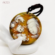 #K223 Buddha Round Pendant Necklace Brown Neck Strap 佛祖吊坠项链绳 Wear Fragile Stone Batu Kalung Rantai L