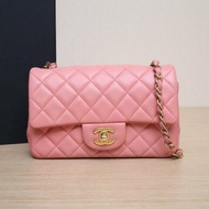 CHANEL CF口蓋包大Mini20粉色羊皮27開金扣肩背包