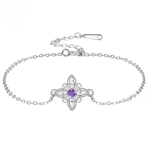 Thai Silver Witch Knot Bracelet with Purple Cubic Zirconia Protection Amulet Wicca Witchcraft Bangle