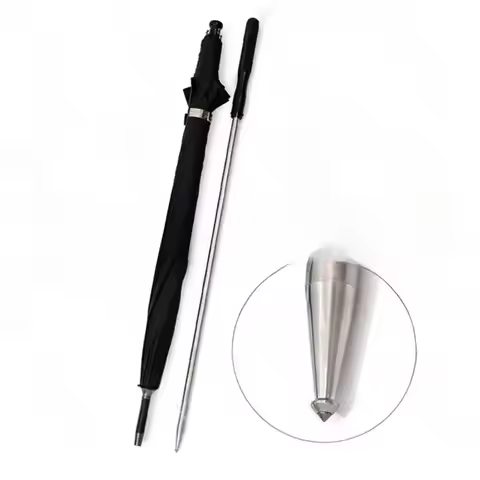 2 in 1 Self Defense Cane Stick Sturdy Windproof UV Protection Umbrella for Hiking Go Out When It Rai