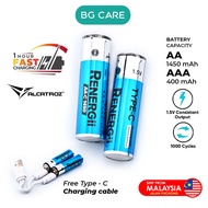Alcatroz Renergii Li-Ion AAA AA Rechargeable Battery Type C Long Lasting Battery Charging Reusable L