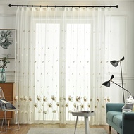 READY STOCK Coffee Lotus Curtain Sliding Door Chinese Style White Tulle Window Decoration for Living Room Window Drapes
