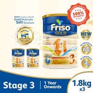 [Bundle of 3] Friso Gold 3 Growing Up Milk with 2'-FL 1.8kg for Toddler 1+ years Milk Powder
