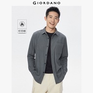 GIORDANO Men Shirts Single Pocket Smooth Warm Corduroy Shirts Button Closure Long Sleeve Fashion Cas