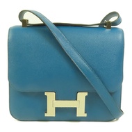 HERMES Epsom皮革Constance 24銀扣肩背袋Bleu Izmir