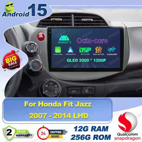 Android 15 Car Radio For Honda Fit Jazz 2007 - 2014 RHD AUTO DSP 360 Camera Viedo Player Snapdragon 