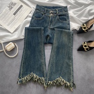 กางเกงยีนส์เอวสูงทรงฟลาร์รัดรูปสำหรับฤดูร้อนไซส์ xs
