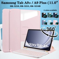 For Samsung Galaxy Tab A9+ A9 Plus 11.0" 2023 SM-X210 SM-X215 SM-X216B Fashion Tablet Protection Case 360° Rotating Stand Clear Acrylic Flip Leather Cover Keyboard Pen Slot Casing
