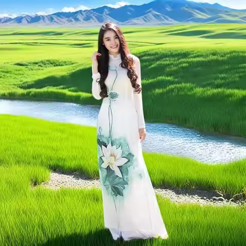 Vietnam Audrey Cheongsam dress Dress Cheongsam Lotus set cheongsam long dress improved Vietnam Audre