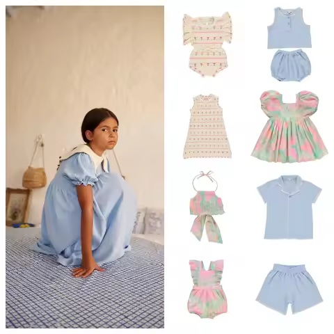 Kids Clothes Girls Bebe Flower Knitted Dress Men's and Women's T-shirt Shorts Set