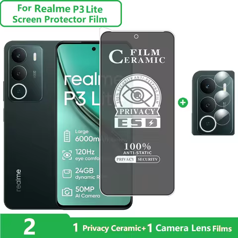 2-in-1 for Realme P3 Lite Screen Protector Realme P3 Ceramic Privacy Films +Lens Film Anti Shatter P