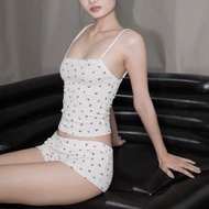 2-Piece Cotton Ribbed Pajamas Set with Bow Chest – Cute Women's Home Clothes