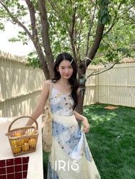 IRIS BOUTIQUE 26ss IRIS.2 ID8256 Camellia Dress  เดรสยาวลายดอกคามีเลียโทนฟ้าขาว  หวานละมุน