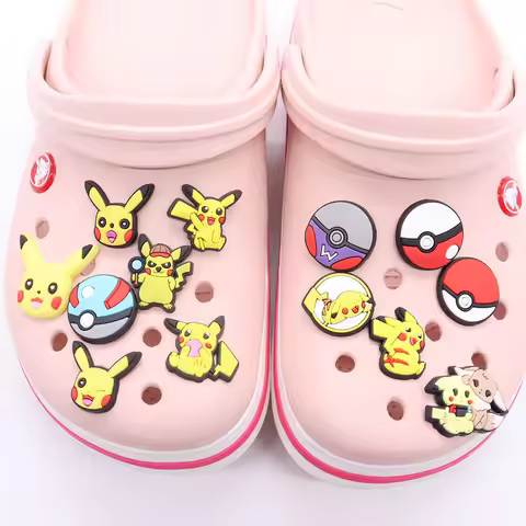 1-15Pcs PVC Pikachu Pokemon Character Shoe Charms DIY Childrencute Charms Decorations Fit Birthday P