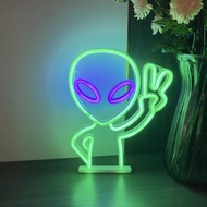 LED霓虹燈hello 外星人 ET 造型燈 星球系列 綠色外星人 氛圍燈 炫彩小夜燈