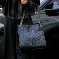 絕美爆款❤️‍🔥超難買🥹Ysl聖羅蘭黑色油蠟皮niki shopping bag托特包單肩手提包