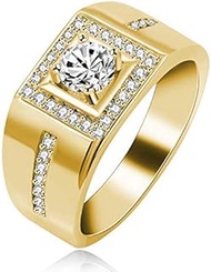 Men's Square Wedding Band Cubic Zirconia Comfort Fit Gold/Platinum/Rose Gold Plated Engagement Ring 