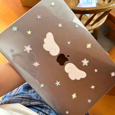 Y2K Korean Ins Wings Star Glitter Laptop Case For Macbook Air 13.6 M4 NEO 15 M3 Hard Cover For Mac B