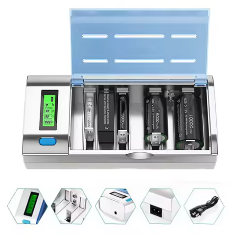 Portable Universal 6 Slots LCD Display Smart Battery Charger for 1.2V Ni-MH AA/AAA/C/D Size 9V Recha
