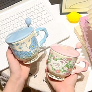 Ceramic Cup Flower Cat High-value Spoon Mug with Lid Household Couple Cup Gift Box Birthday Gift Cof