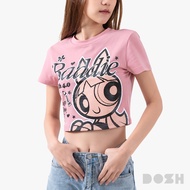 DOSH WOMENS BABY TEE POWERPUFF GIRLS เสื้อครอปสั้น ผ้ายืด DPGWT1014-PI (XS/S-M/L)