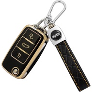 TOMALL for VW Volkswagen Key Fob Cover with Keychain, 3 Buttons Soft TPU Key Fob Protector Compatibl