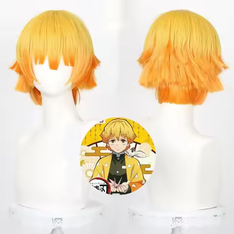 HAIRJOY Synthetic Hair Wig Zenitsu Wife Cosplay Wig Yellow Ombre Orange Curly Short Hair Wig Rose Ne