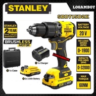 STANLEY Hammer Drill Cordless Drill Brushless Tebuk Lubang SBD715D2K 20V 2.0Ah Fatmax With 2pcs Batteries 1pc Charger