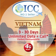 ◆ ICC◆【Vietnam Prepaid SIM Card·3-30 Days 】Viettel/Vietnamobile 15GB 4G+Unlimited data+Call*❤