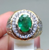 Cincin Permata Batu Akik Natural Zamrud Emerald Beril Oval Asli Alami