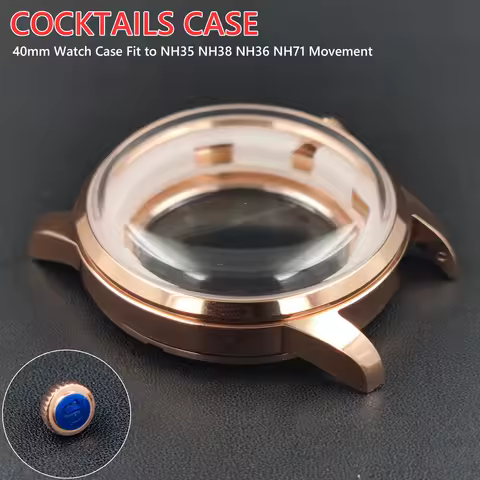 40mm Rosegold Cocktail Watch Case Fit to NH38 NH35 NH71 Movement Arched Glass Screw-in S Crown ROSE-