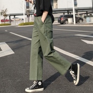 Army Green Pants for Women Loose Straight plus Size Cargo Pants 2023 New Short Casual Sports Wide Legs Autumn and Winter