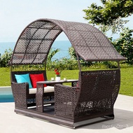 🐘Outdoor Courtyard Garden Swing Rocking Chair Four-Person Power Rocking Chair Villa Terrace Balcony Outdoor Rattan Swing