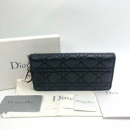 【全套配件】DIOR 經典Lady Dior系列 黑色羊皮藤格紋扣式長夾，迪奧，女夾，錢包，二手真品，正品，現貨，免運