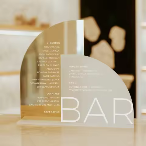 1pc Arched Wedding Bar Signs,Wedding Bar Menu Sign,Arch Frosted Acrylic Gold Mirror Drinks Menu Sign