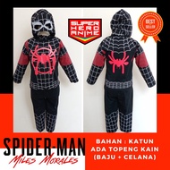 Spiderman Miles Morales PS5 Kids Superhero Costume Black Spider Mask Long Suit