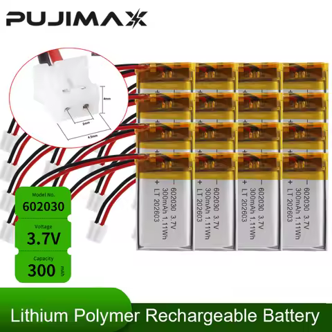PUJIMAX 602030 300mAh Lithium Rechargeable Battery 3.7V Li-ion Polymer Battery for Bluetooth Headset