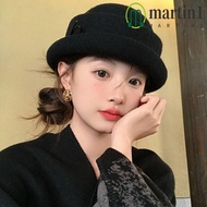 MARTIN1 Woolen Bucket Hat, French Style Pearl Hepburn Style Topper Hat, Elegant Pure Color Elegant B
