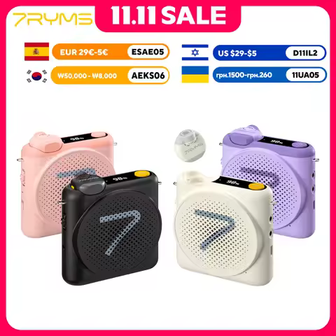 7RYMS WA2 2.4G Wireless Megaphone Speaker, Denoise Voice Amplifier with Lavalier Mic for Teachers, S